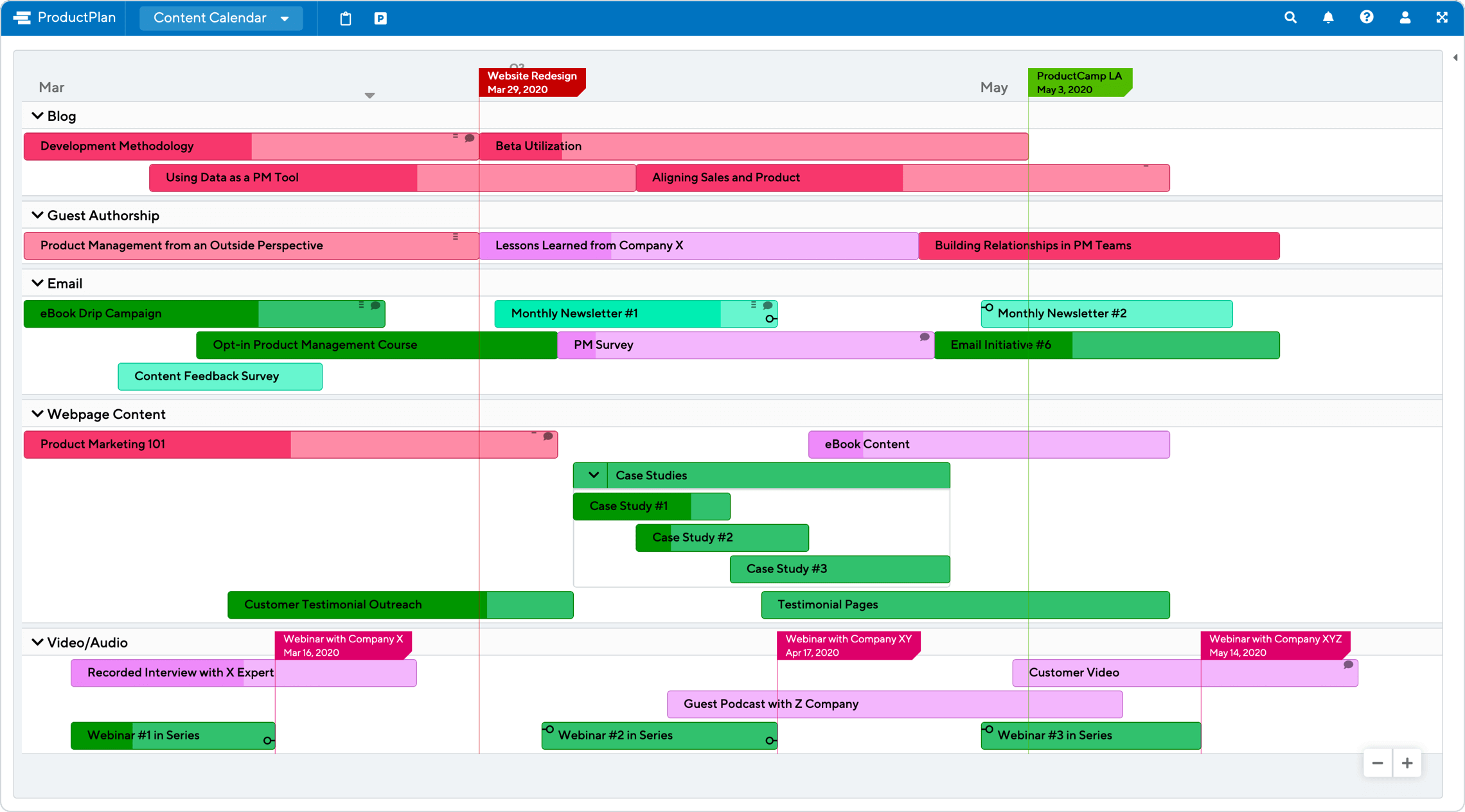 Content Calendar Template by ProductPlan